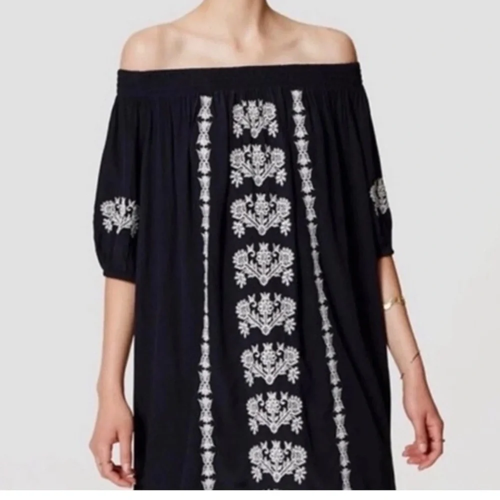 LOFT Dark Blue dress with White Embroidery - Picture 7 of 8